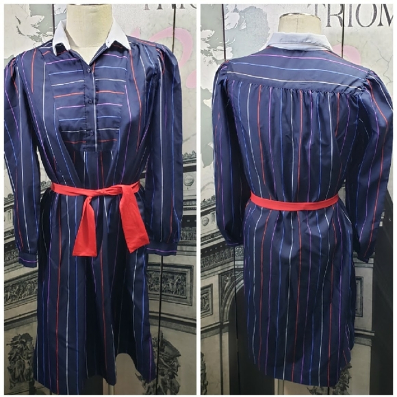 Vintage Dresses & Skirts - Vintage Great Times Pinstripe Dress Size 12